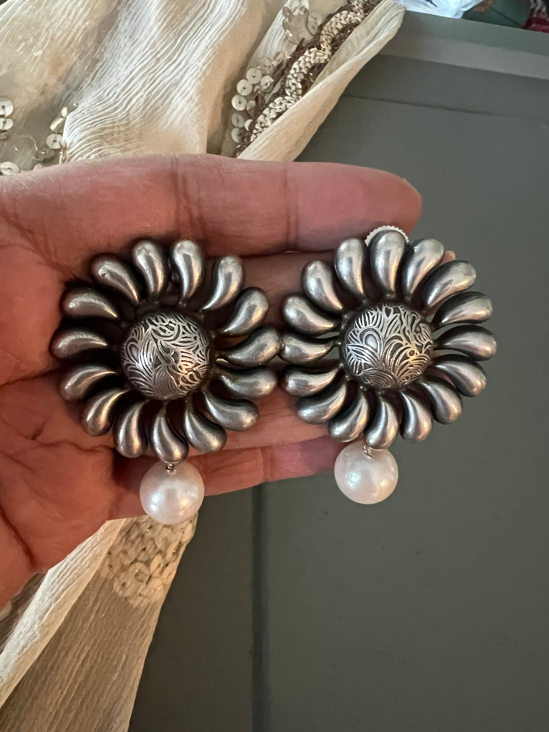 Statement Earrings with Natural Pearl Drops – Perfect for Afternoon Lunches