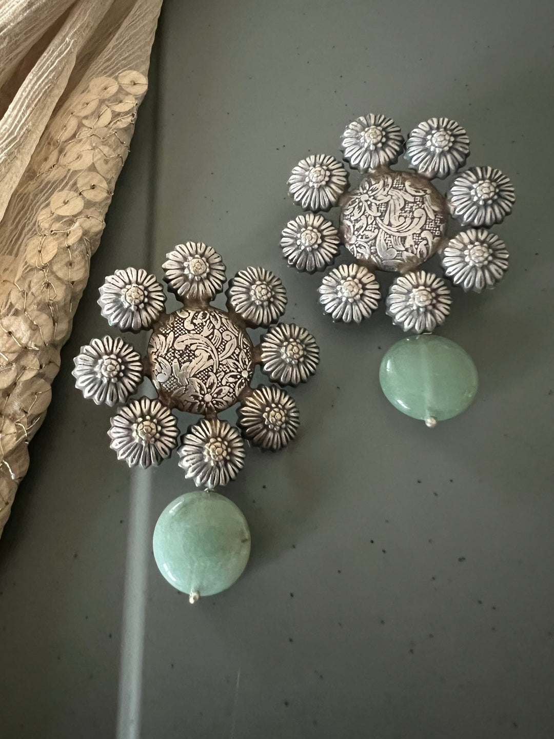 Statement Earrings with Green Aventurine Drops – Perfect for Afternoon Lunches