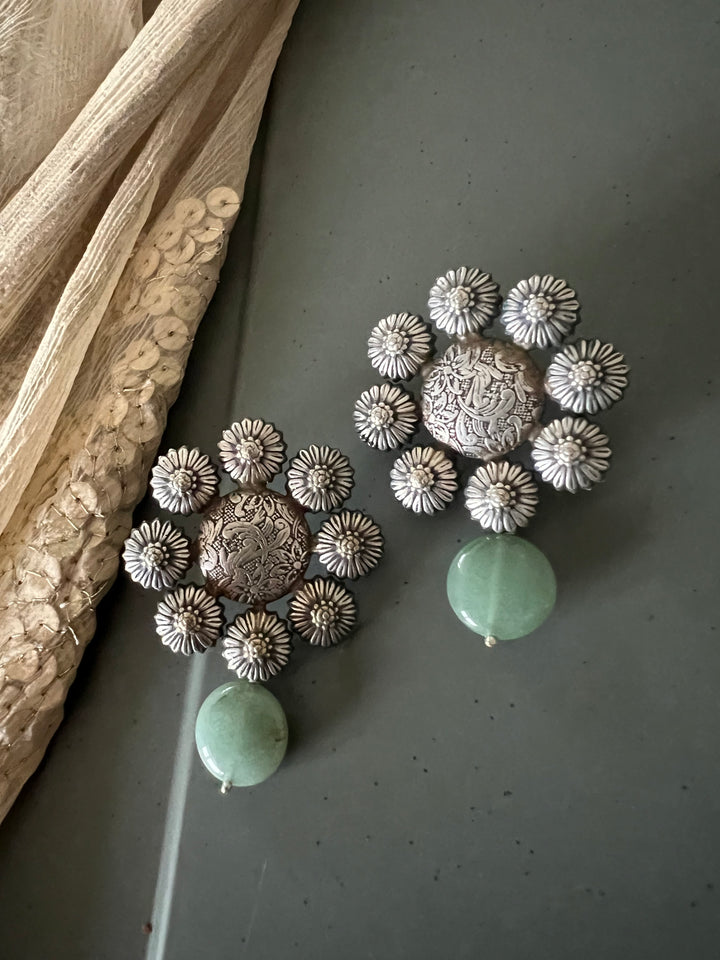 Statement Earrings with Green Aventurine Drops – Perfect for Afternoon Lunches
