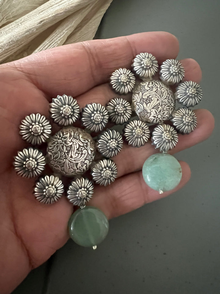 Statement Earrings with Green Aventurine Drops – Perfect for Afternoon Lunches