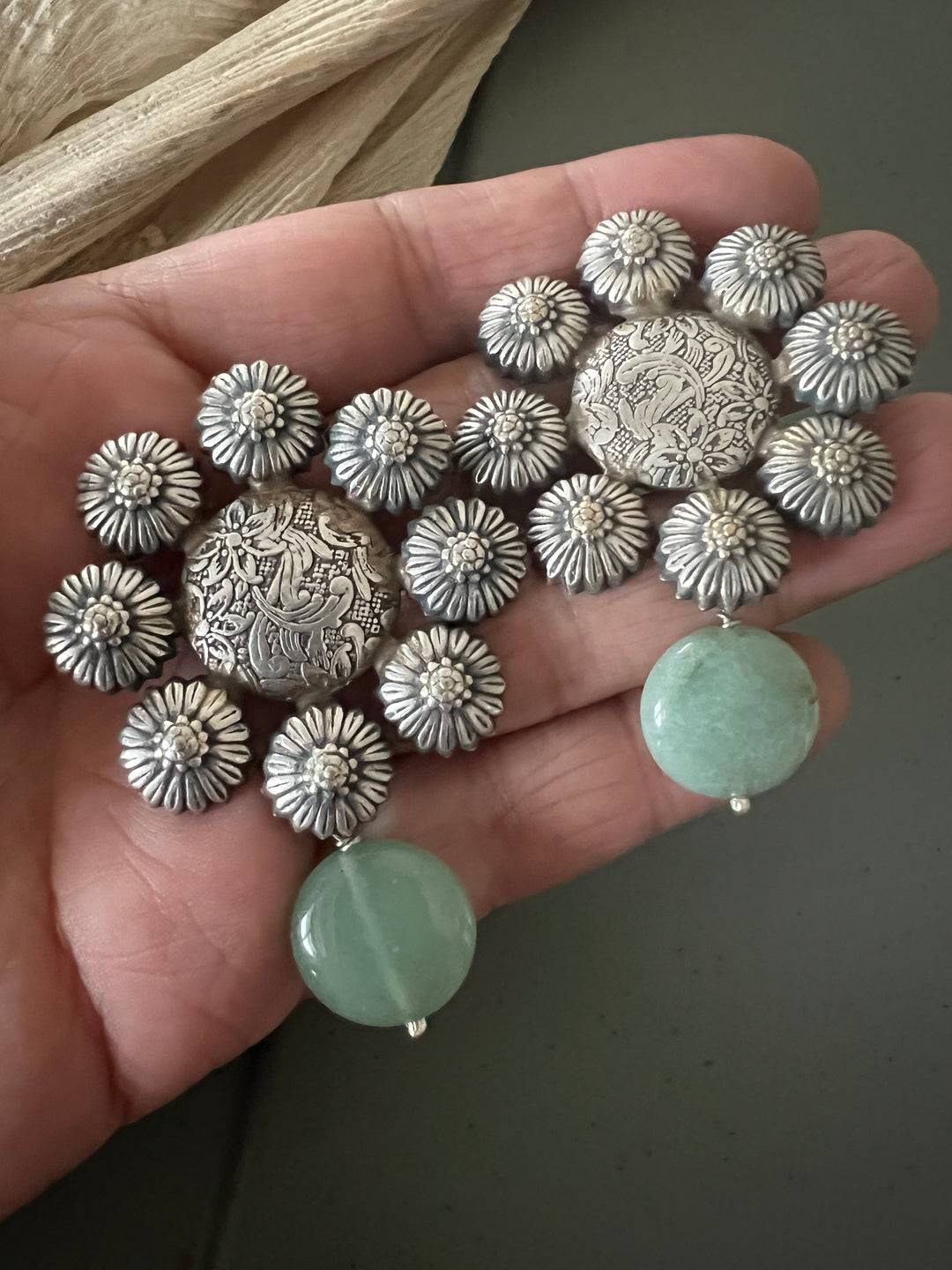 Statement Earrings with Green Aventurine Drops – Perfect for Afternoon Lunches