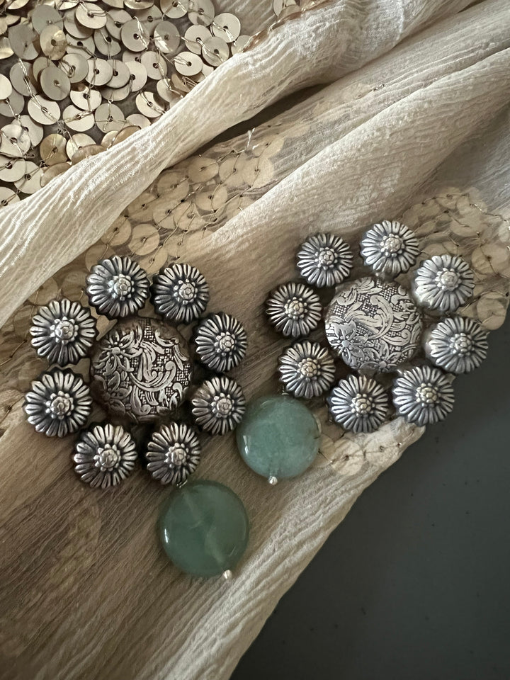 Statement Earrings with Green Aventurine Drops – Perfect for Afternoon Lunches