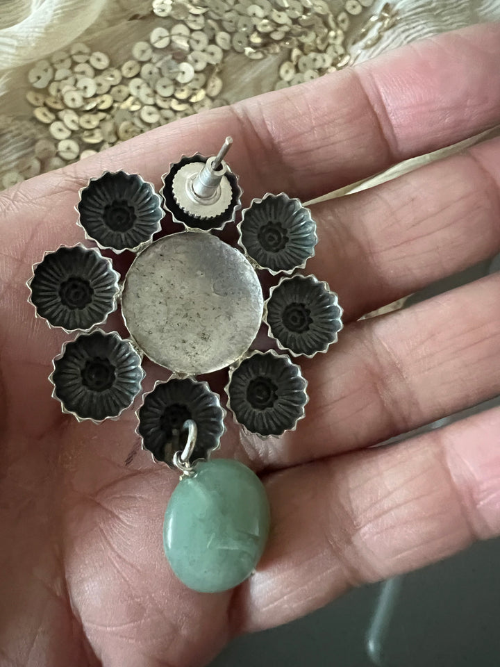 Statement Earrings with Green Aventurine Drops – Perfect for Afternoon Lunches