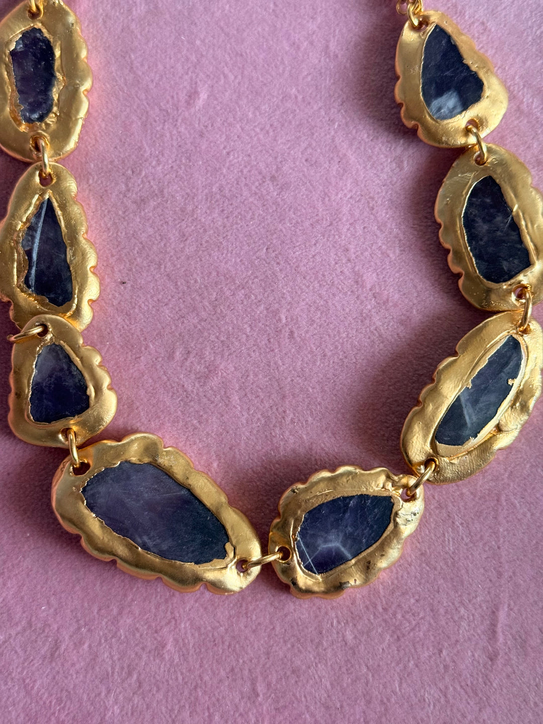 Handmade Raw Amethyst Gold Embedded Necklace | Adjustable Lobster Claw Brass Statement Jewelry