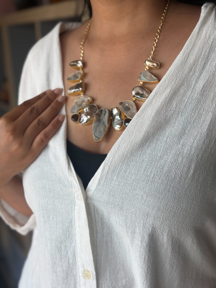 Handmade Raw Stone Necklace | Gold Polish Brass Adjustable Hook Closure Statement Jewelry