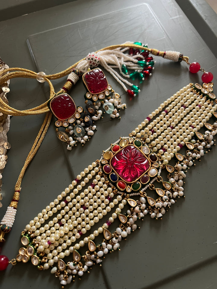 Navratna Pearl Kundan Choker Set – SHIVKA