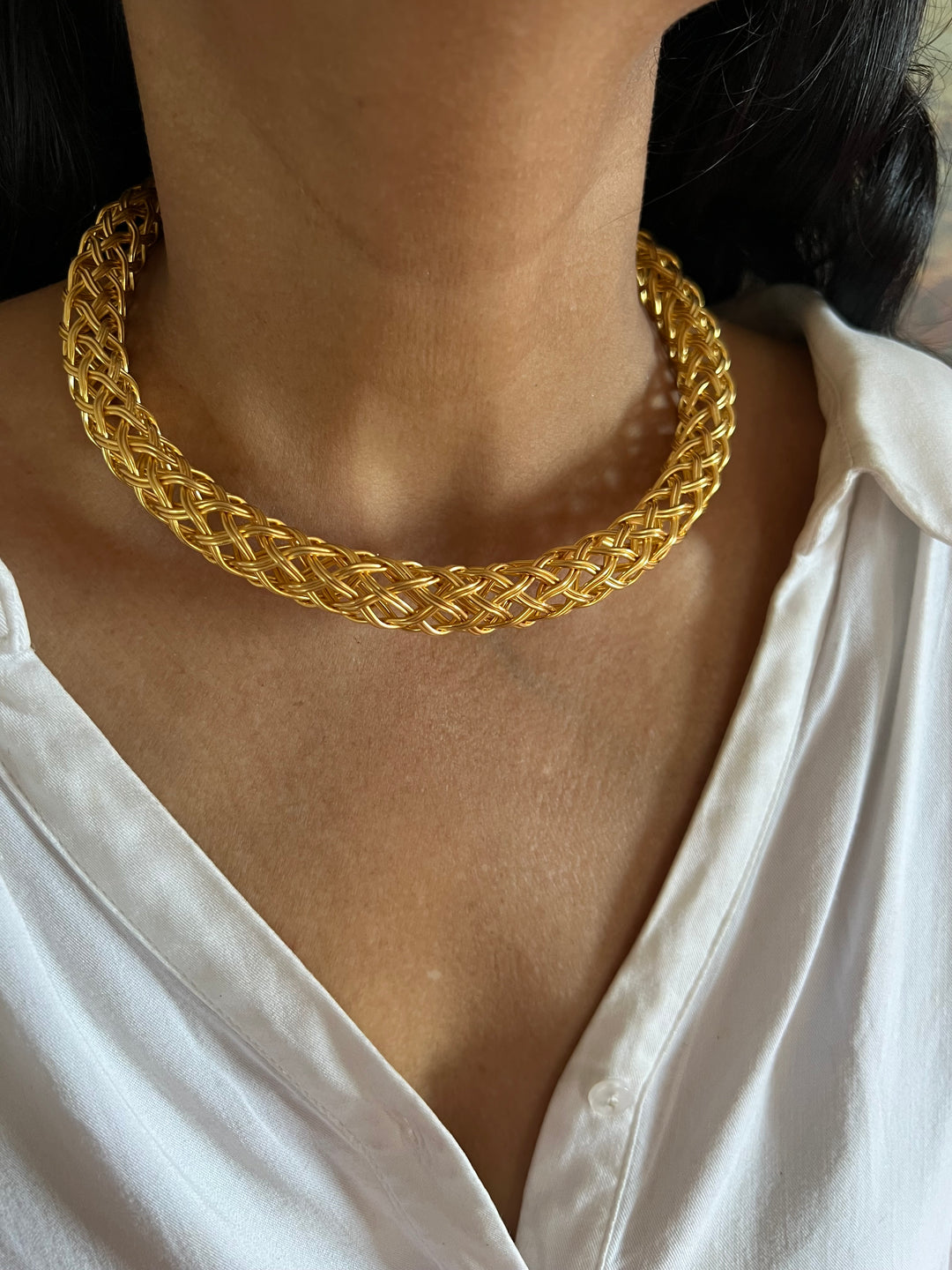 Statement Golden Textured Hasli Necklace