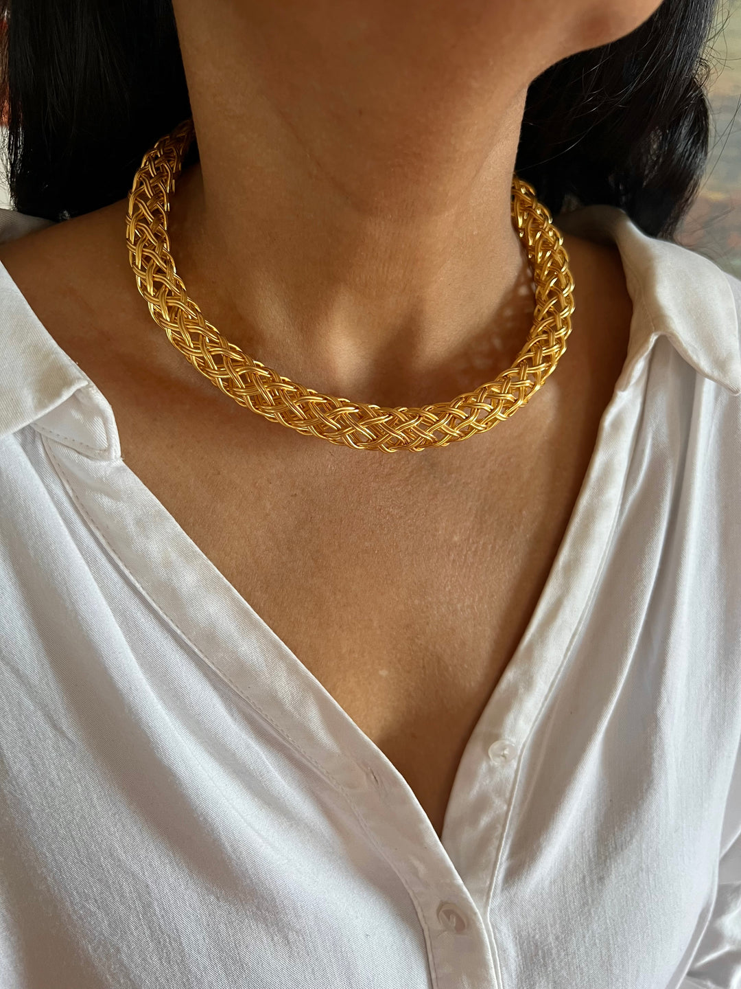 Statement Golden Textured Hasli Necklace