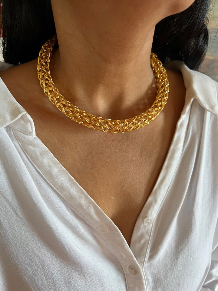 Statement Golden Textured Hasli Necklace