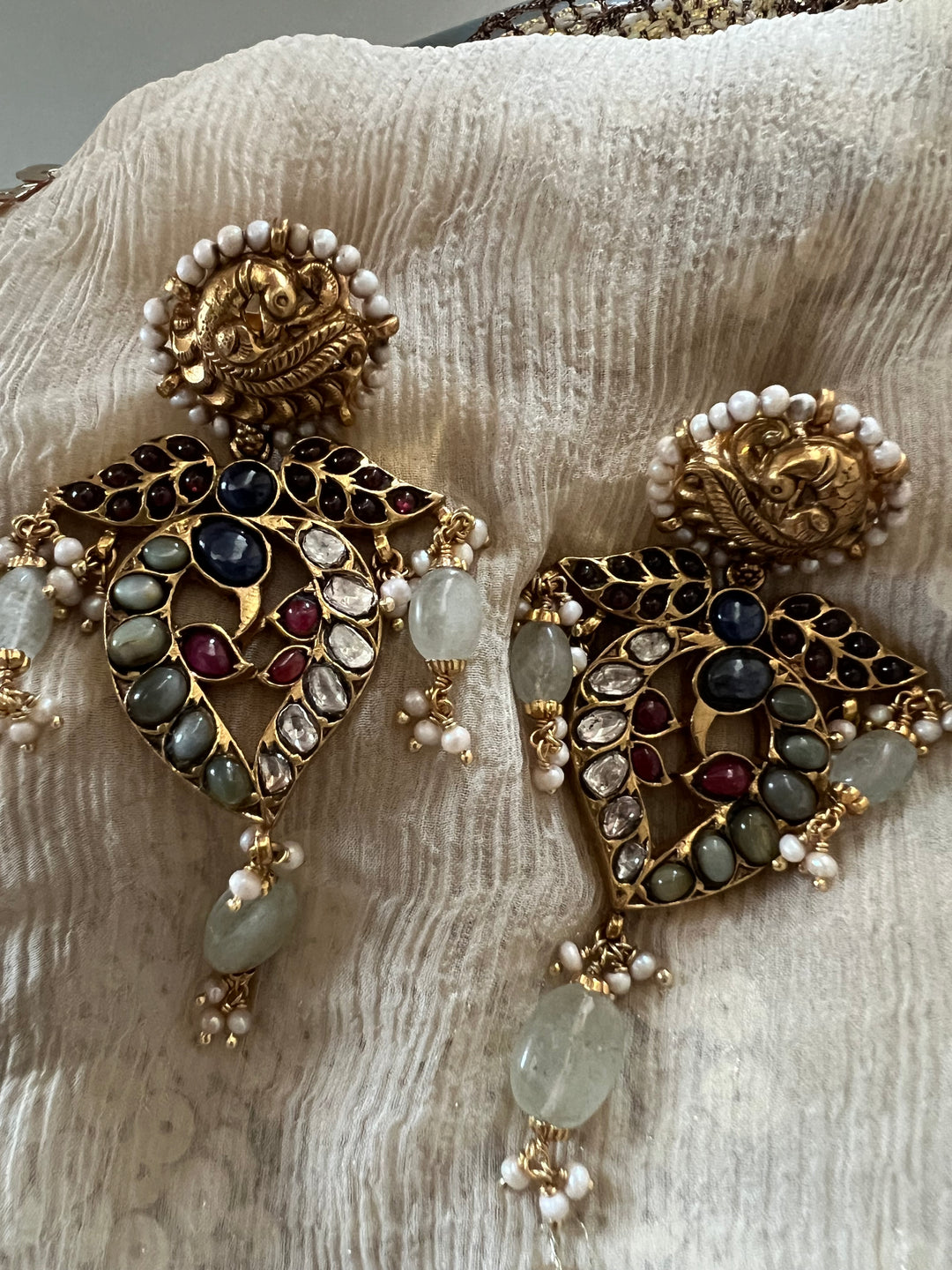 Peacock Kundan Silver Earrings | SHIVKA