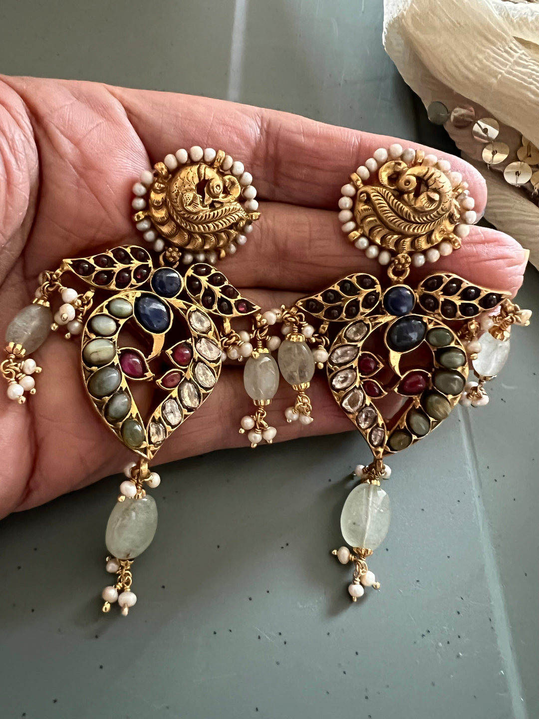 Peacock Kundan Silver Earrings | SHIVKA