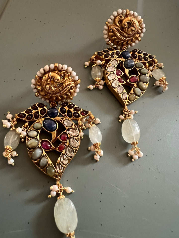 Peacock Kundan Silver Earrings | SHIVKA
