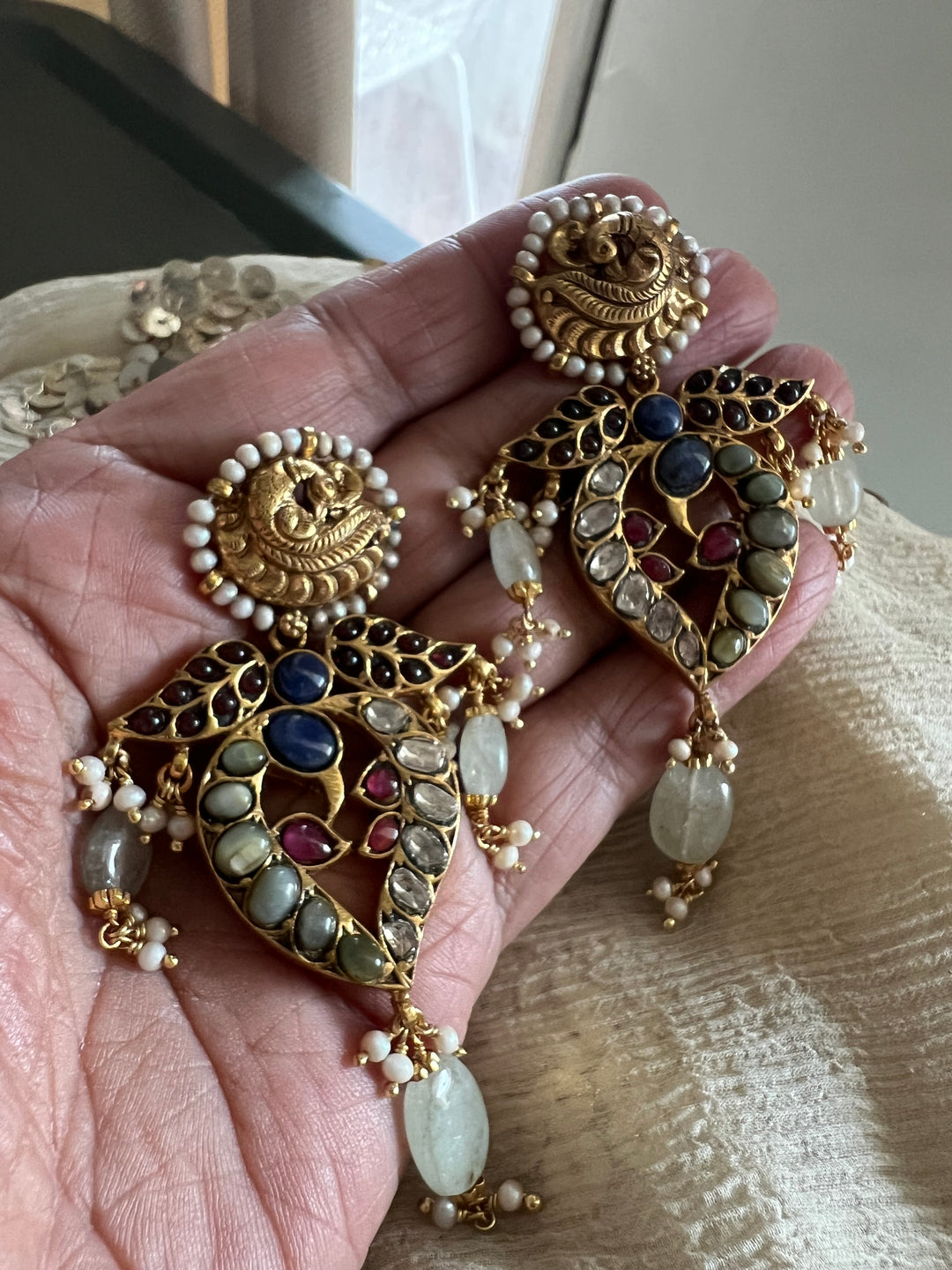 Peacock Kundan Silver Earrings | SHIVKA