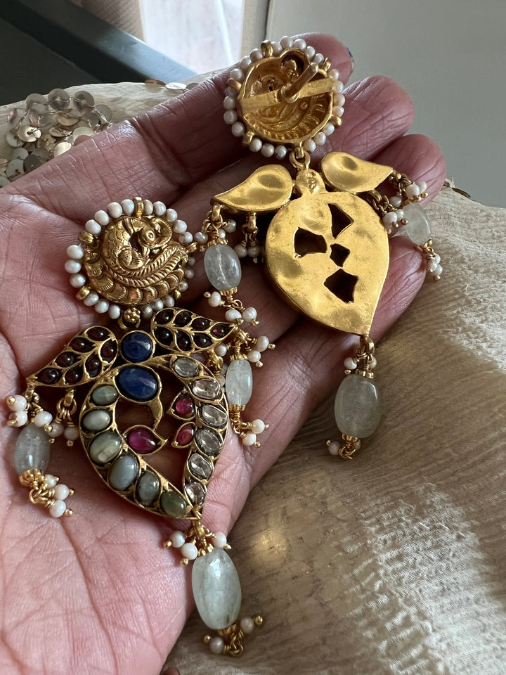 Peacock Kundan Silver Earrings | SHIVKA