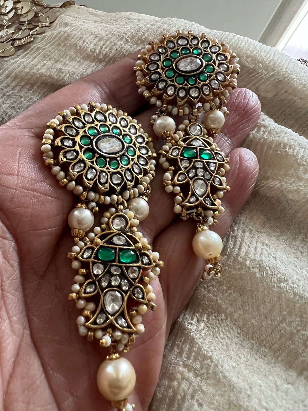 Handmade Vintage Victorian Jadau 925 Silver Earrings