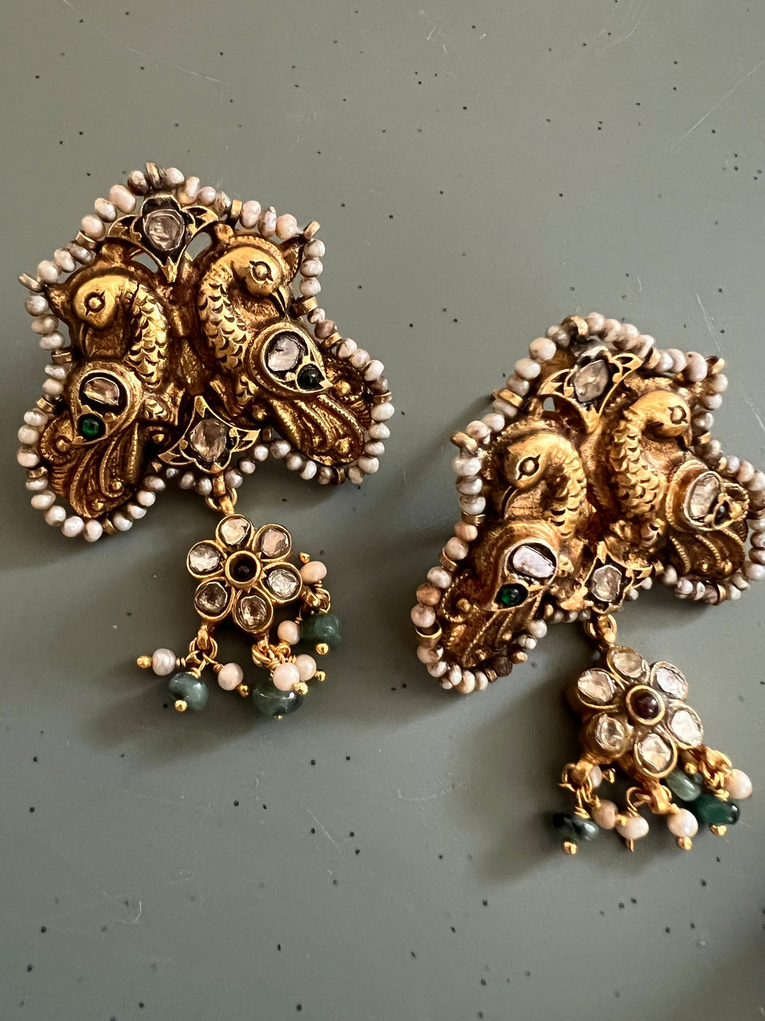 Handmade Vintage Victorian Twin Peacock 925 Silver Earrings