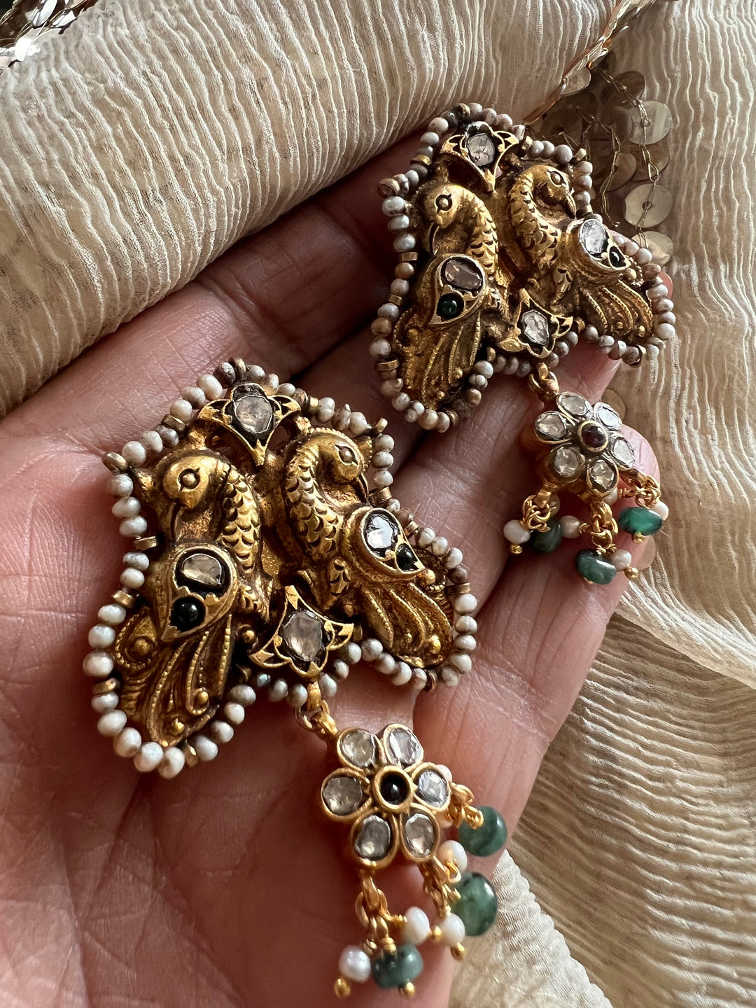 Handmade Vintage Victorian Twin Peacock 925 Silver Earrings