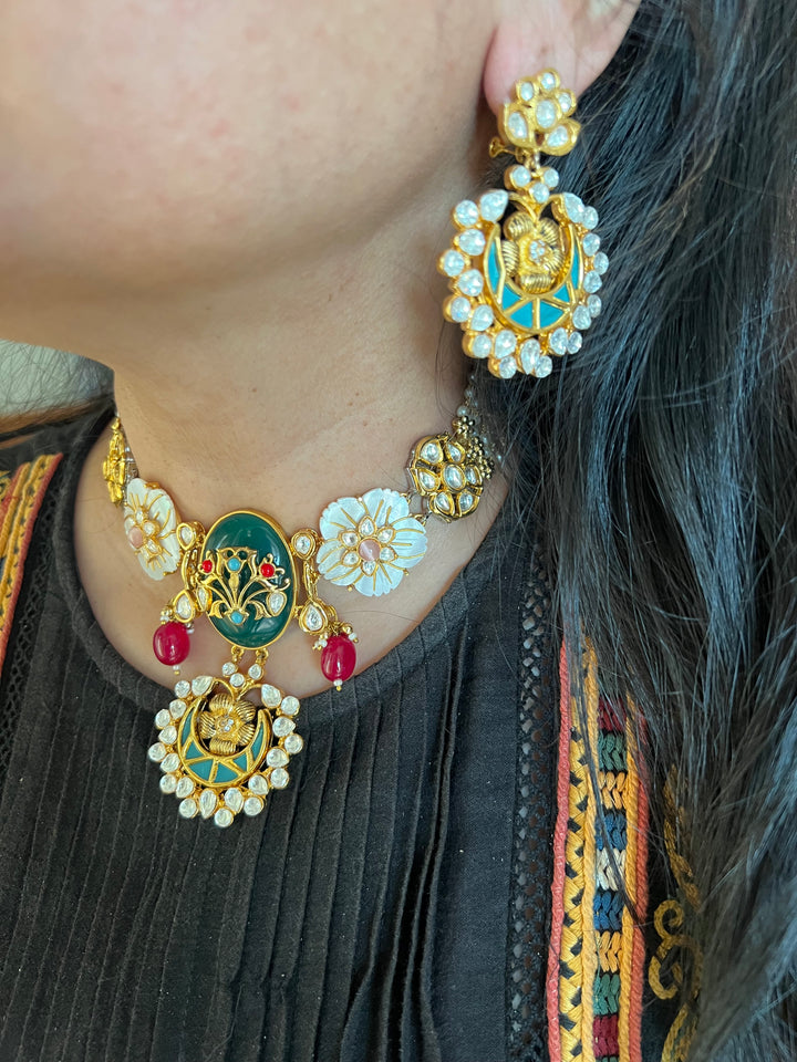 Exquisite Amrapali Fusion Choker Necklace with ChandBalis- Elevate Your Elegance