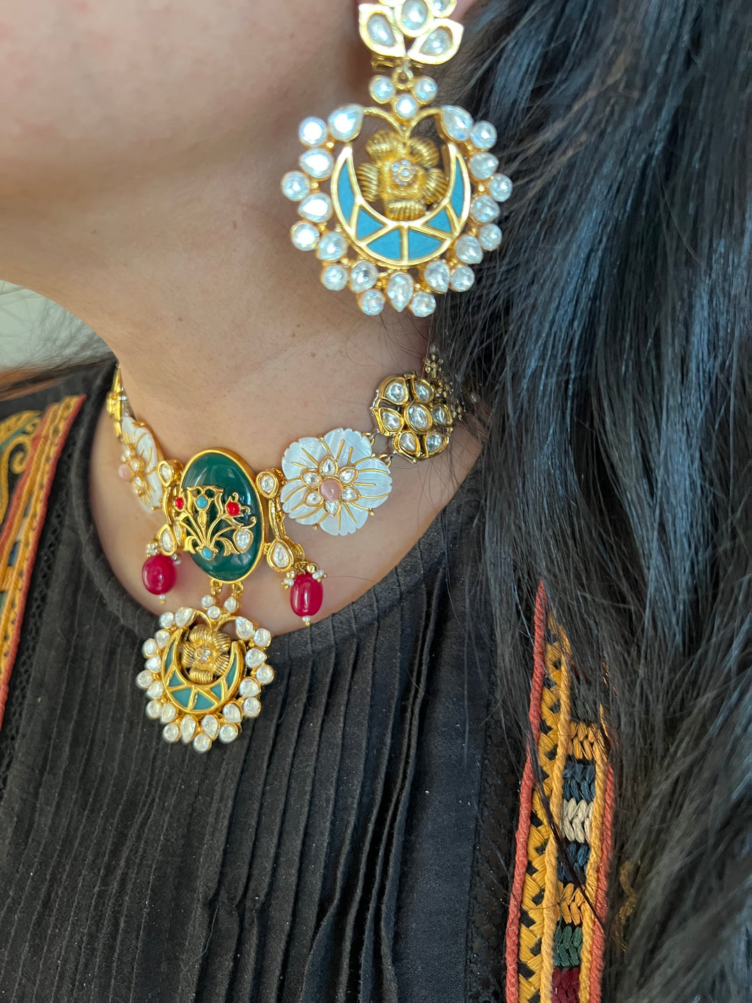 Exquisite Amrapali Fusion Choker Necklace with ChandBalis- Elevate Your Elegance