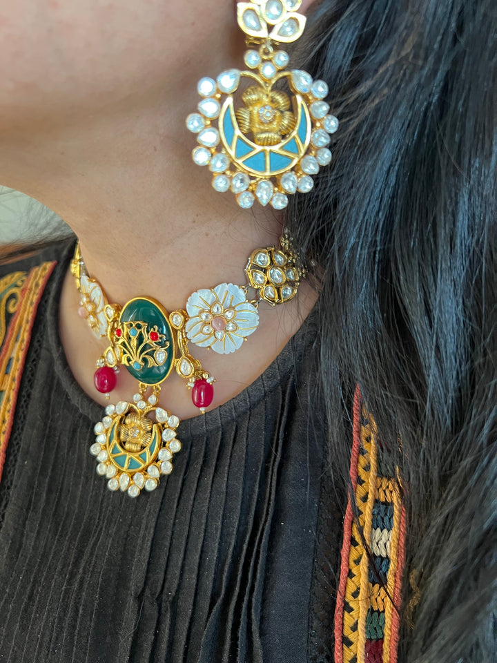 Exquisite Amrapali Fusion Choker Necklace with ChandBalis- Elevate Your Elegance
