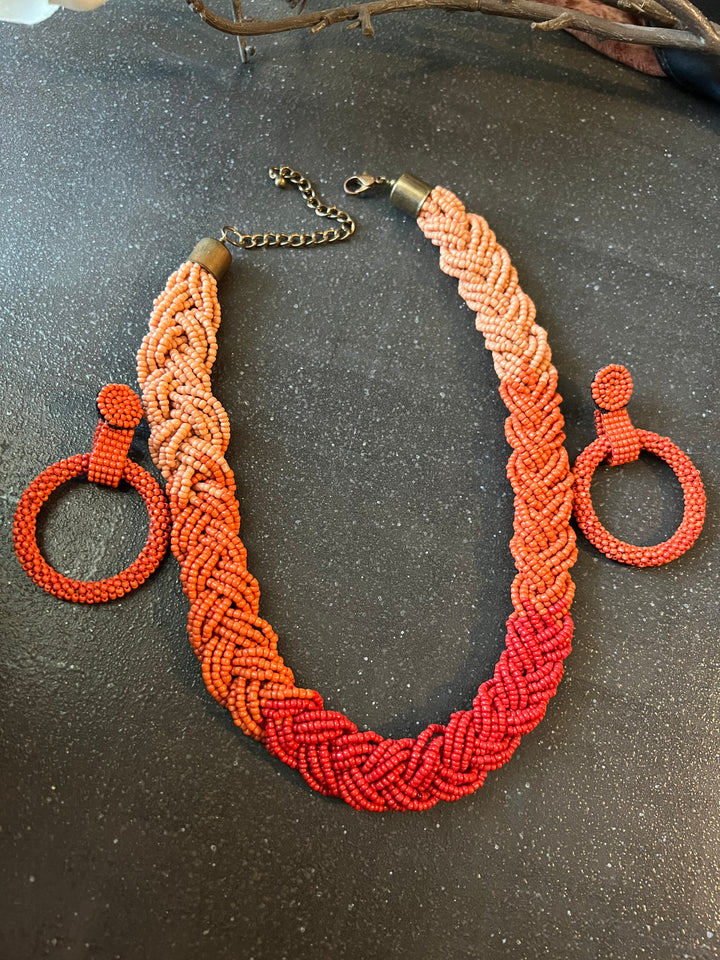 Beaded Necklace with Earrings