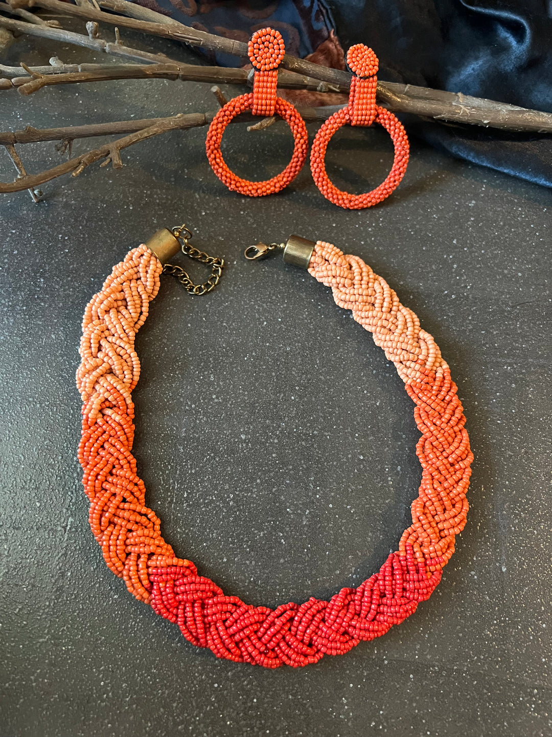 Beaded Necklace with Earrings