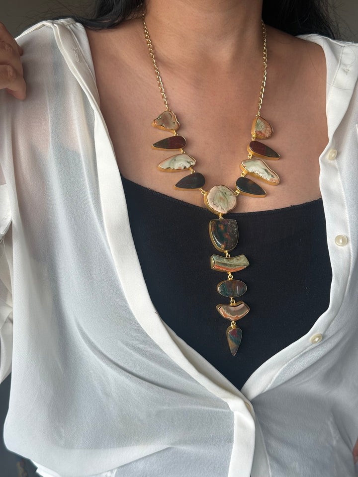 Handmade Raw Stone Necklace | Gold Polish Brass Adjustable Hook Closure Statement Jewelry