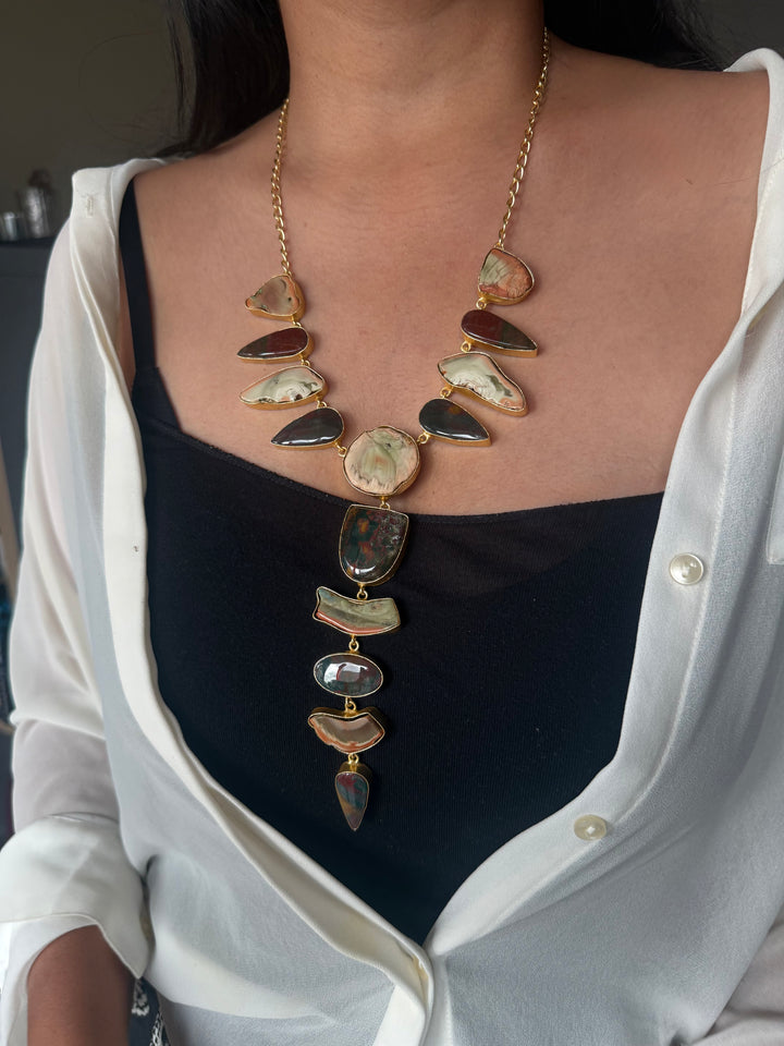 Handmade Raw Stone Necklace | Gold Polish Brass Adjustable Hook Closure Statement Jewelry