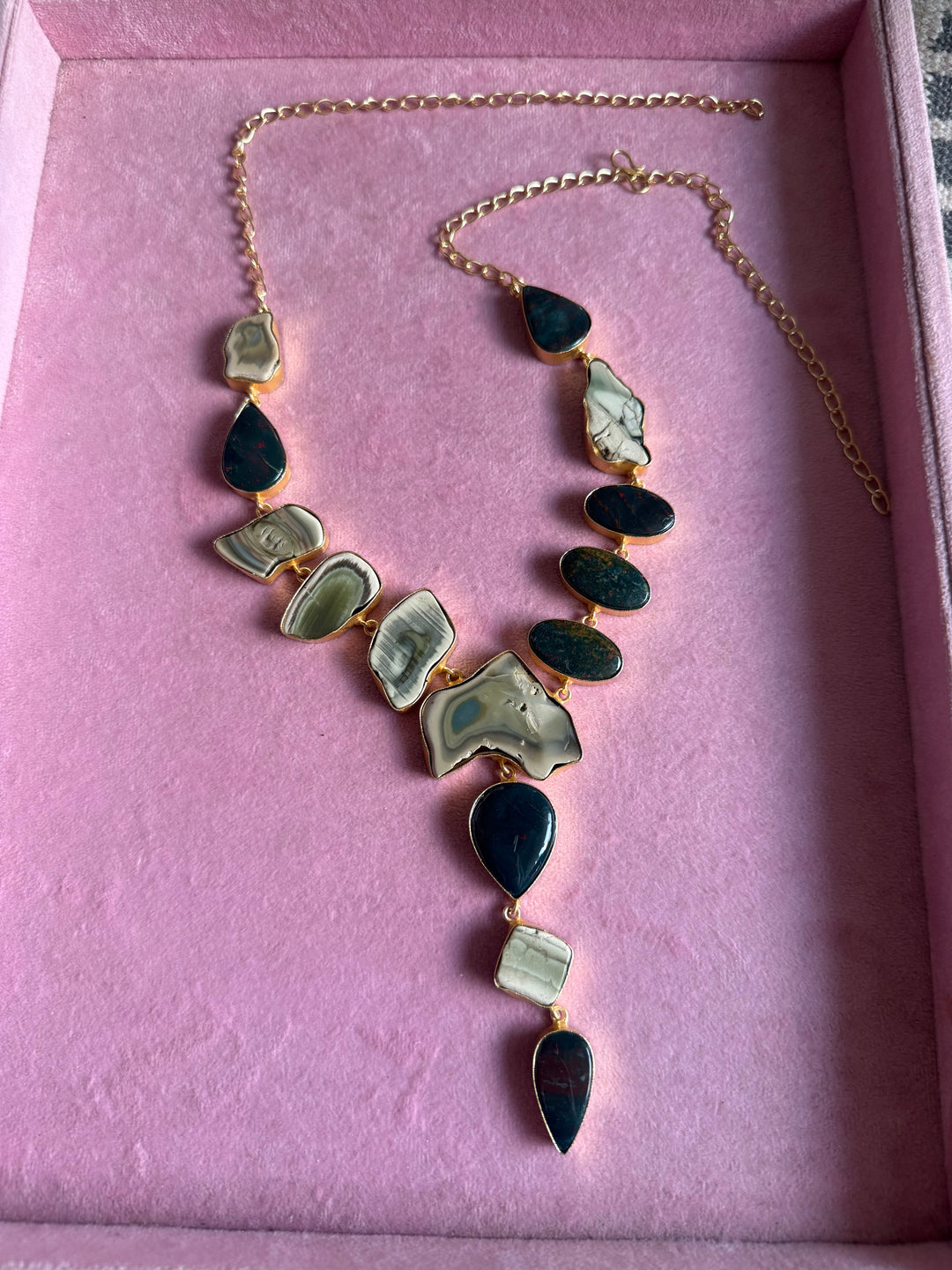 Handmade Raw Stone Necklace | Gold Polish Brass Adjustable Hook Closure Statement Jewelry