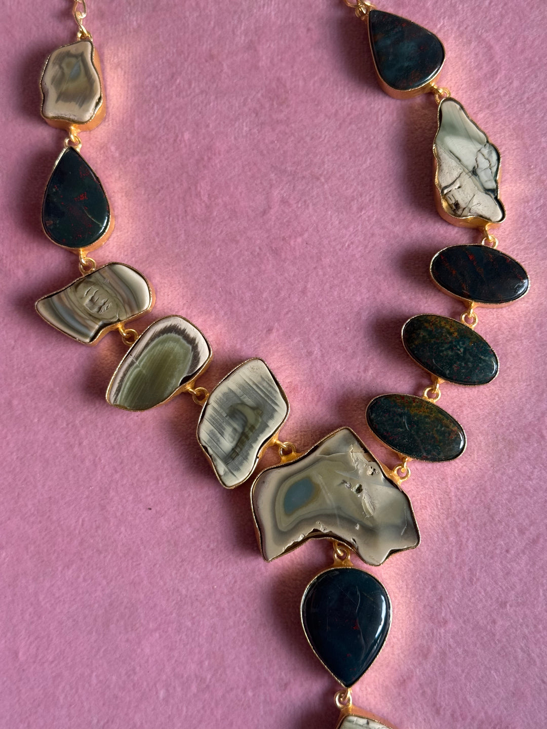 Handmade Raw Stone Necklace | Gold Polish Brass Adjustable Hook Closure Statement Jewelry