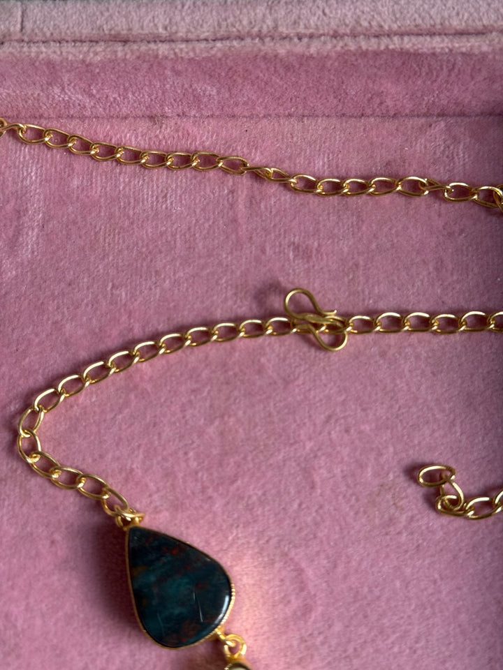Handmade Raw Stone Necklace | Gold Polish Brass Adjustable Hook Closure Statement Jewelry