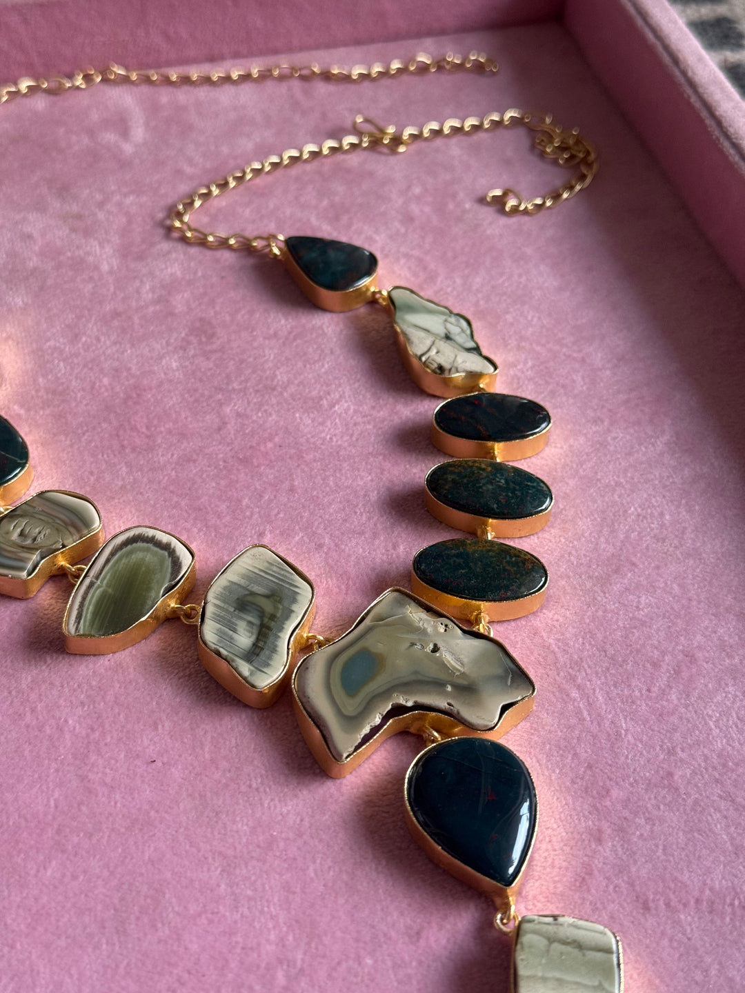 Handmade Raw Stone Necklace | Gold Polish Brass Adjustable Hook Closure Statement Jewelry