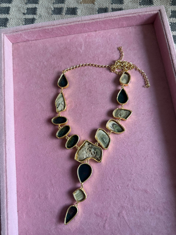 Handmade Raw Stone Necklace | Gold Polish Brass Adjustable Hook Closure Statement Jewelry