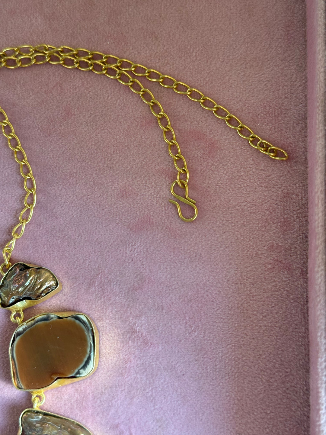 Handmade Raw Stone Necklace | Gold Polish Brass Adjustable Hook Closure Statement Jewelry