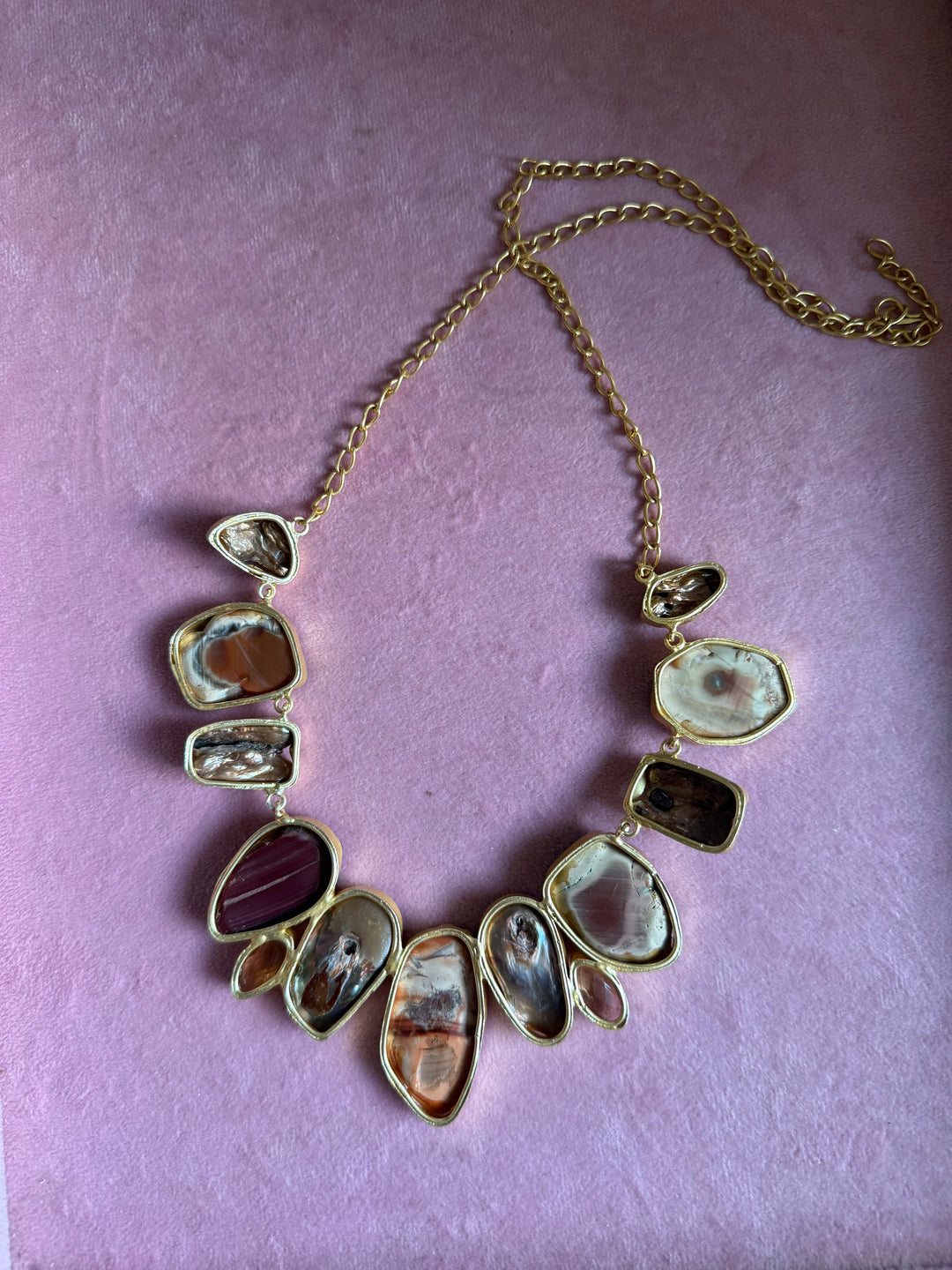 Handmade Raw Stone Necklace | Gold Polish Brass Adjustable Hook Closure Statement Jewelry