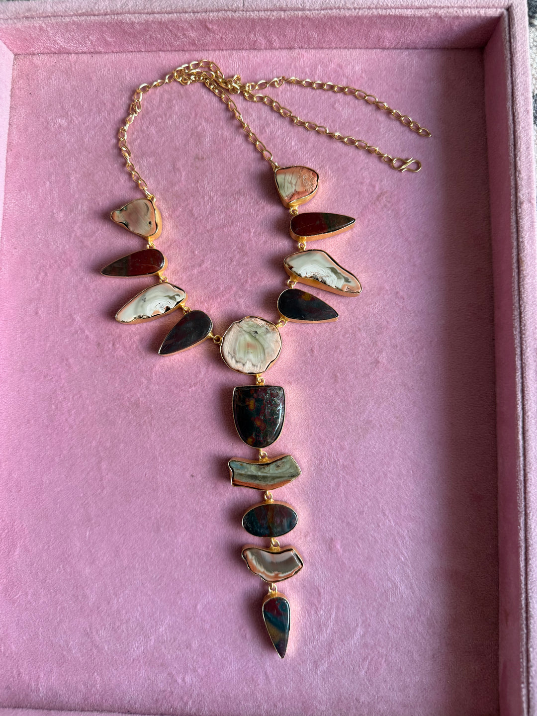 Handmade Raw Stone Necklace | Gold Polish Brass Adjustable Hook Closure Statement Jewelry
