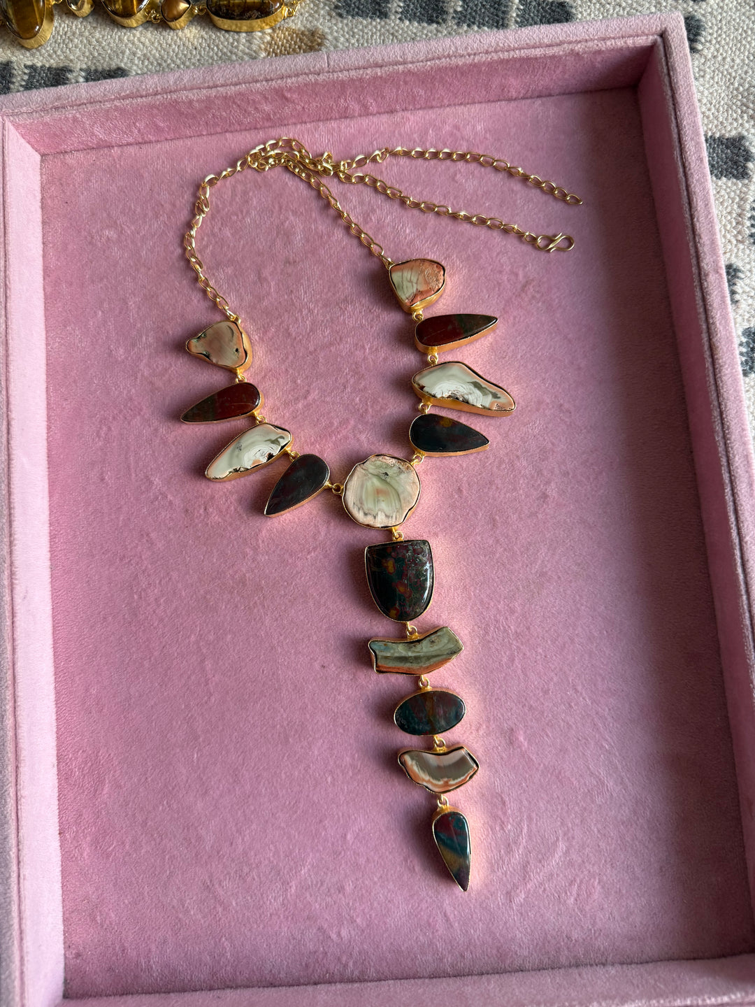 Handmade Raw Stone Necklace | Gold Polish Brass Adjustable Hook Closure Statement Jewelry