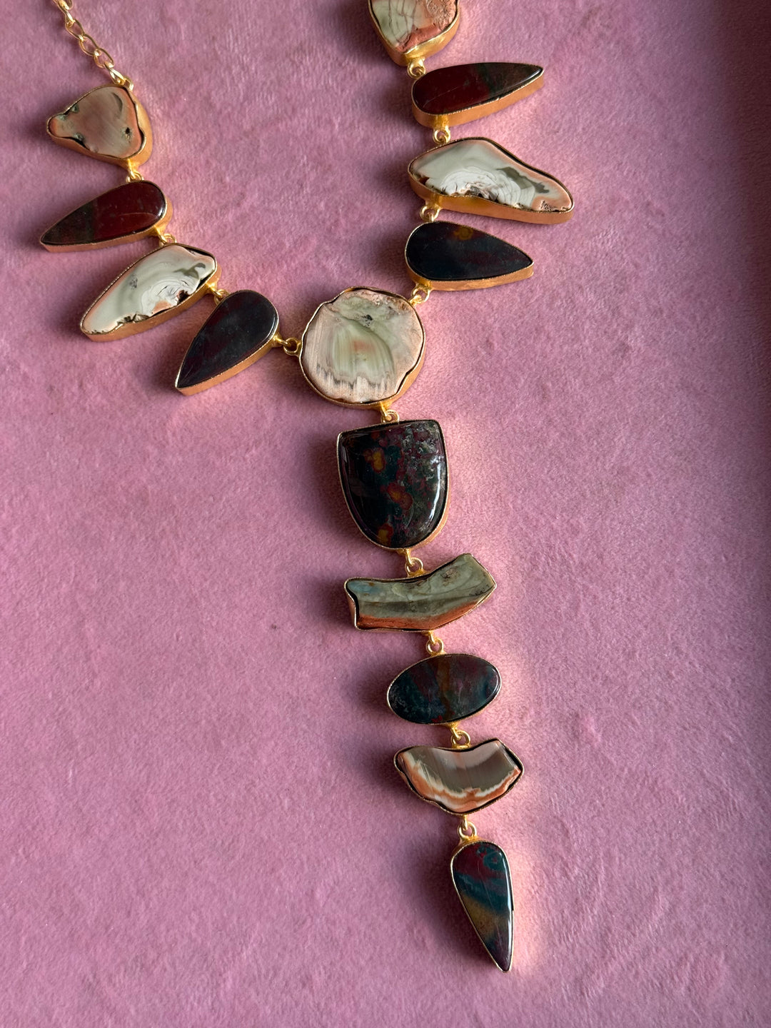 Handmade Raw Stone Necklace | Gold Polish Brass Adjustable Hook Closure Statement Jewelry