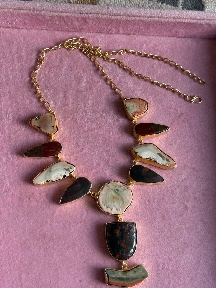 Handmade Raw Stone Necklace | Gold Polish Brass Adjustable Hook Closure Statement Jewelry