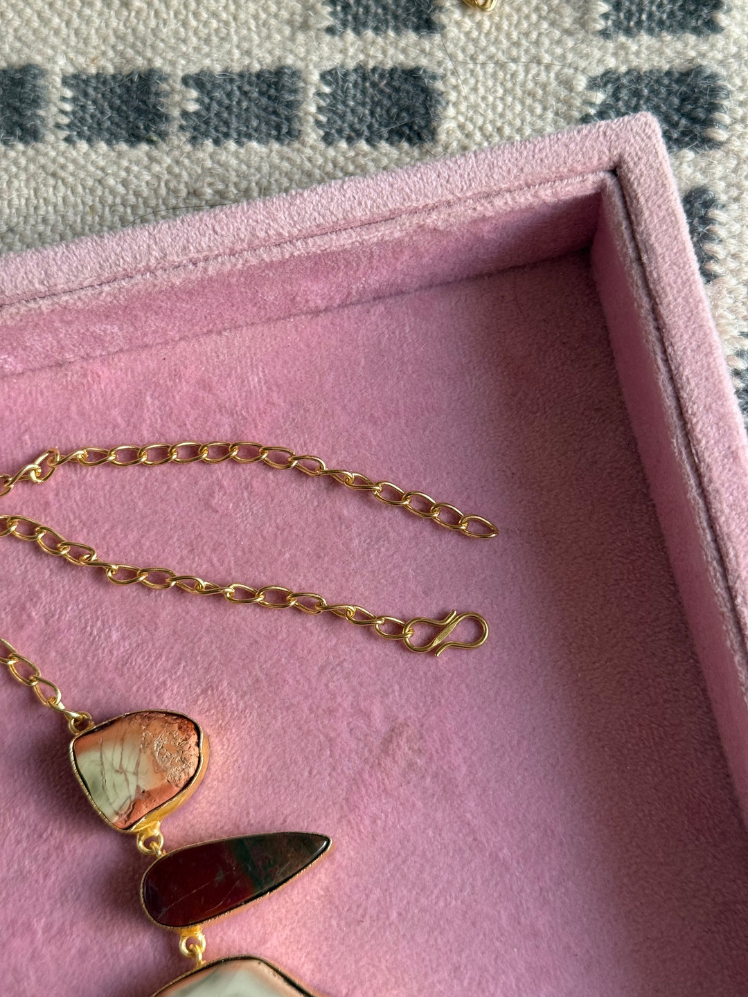 Handmade Raw Stone Necklace | Gold Polish Brass Adjustable Hook Closure Statement Jewelry