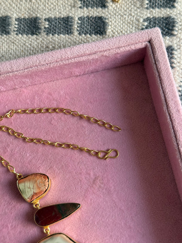 Handmade Raw Stone Necklace | Gold Polish Brass Adjustable Hook Closure Statement Jewelry