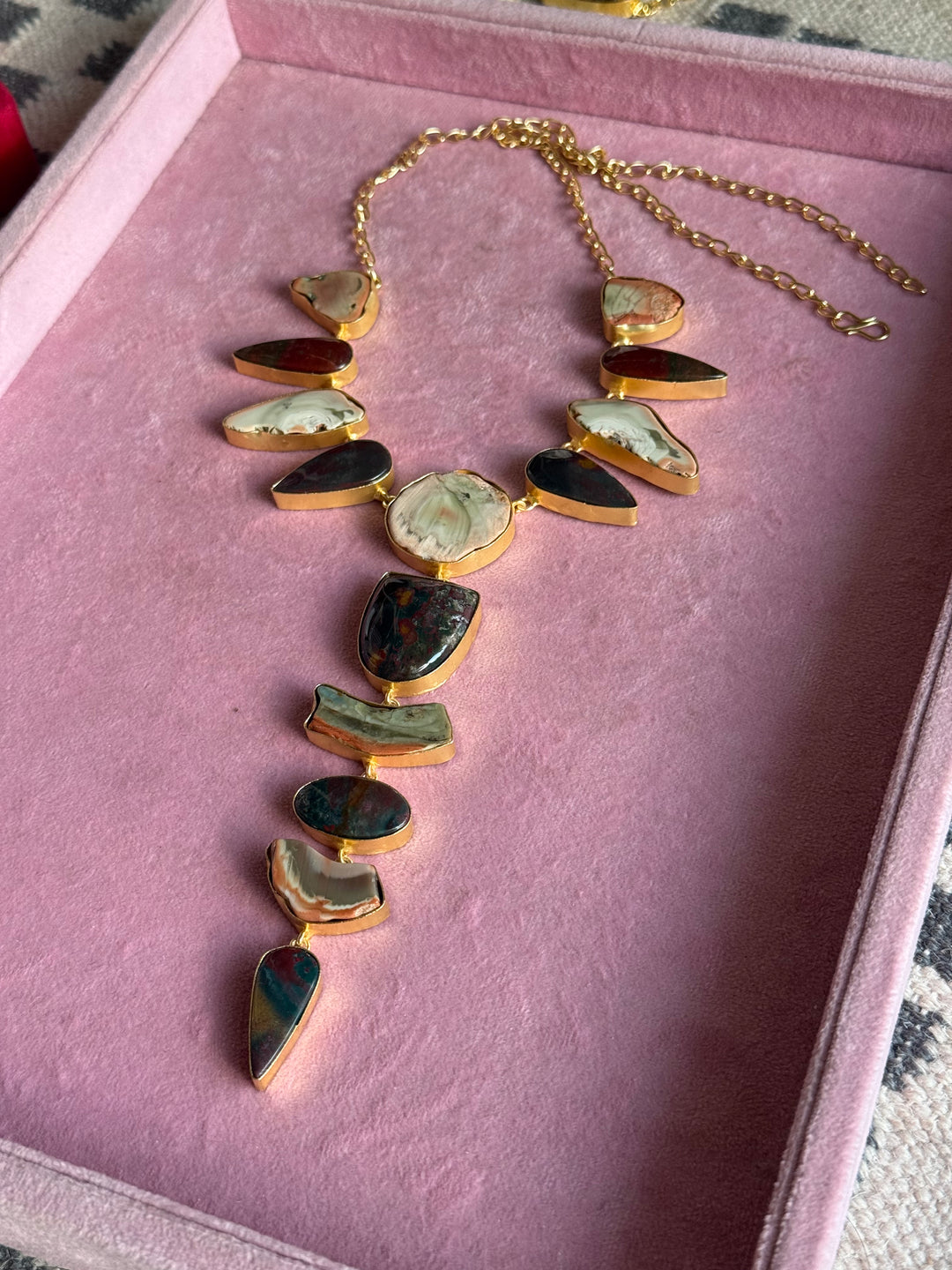 Handmade Raw Stone Necklace | Gold Polish Brass Adjustable Hook Closure Statement Jewelry