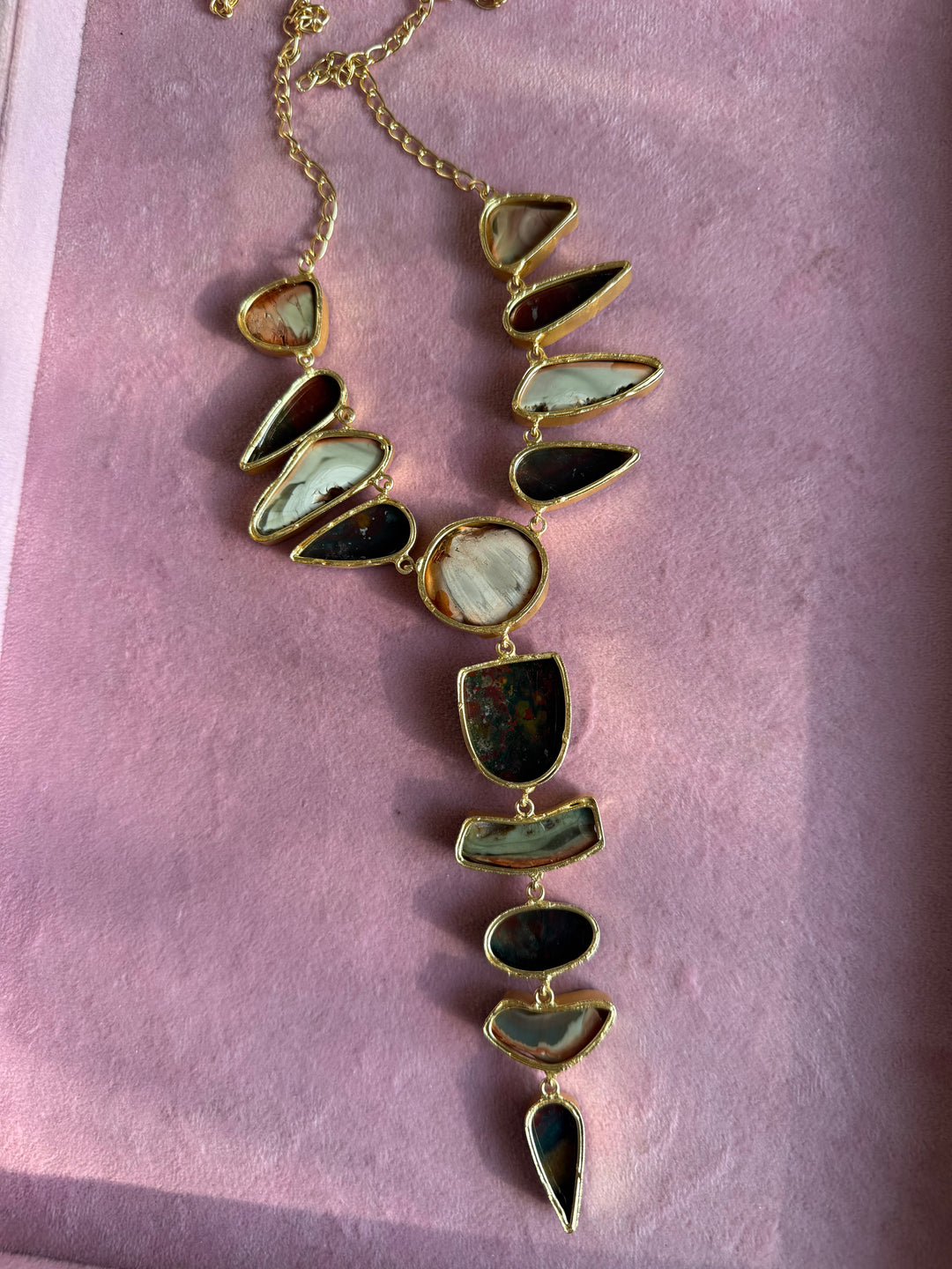 Handmade Raw Stone Necklace | Gold Polish Brass Adjustable Hook Closure Statement Jewelry
