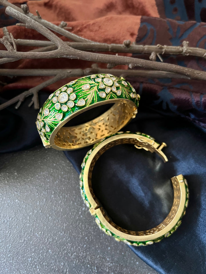 Pure 925 Silver Enamelled Kadas- Set of Two