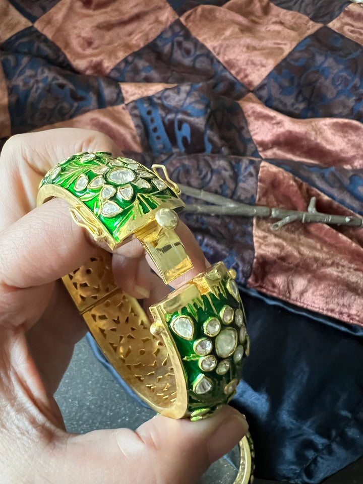 Pure 925 Silver Enamelled Kadas- Set of Two