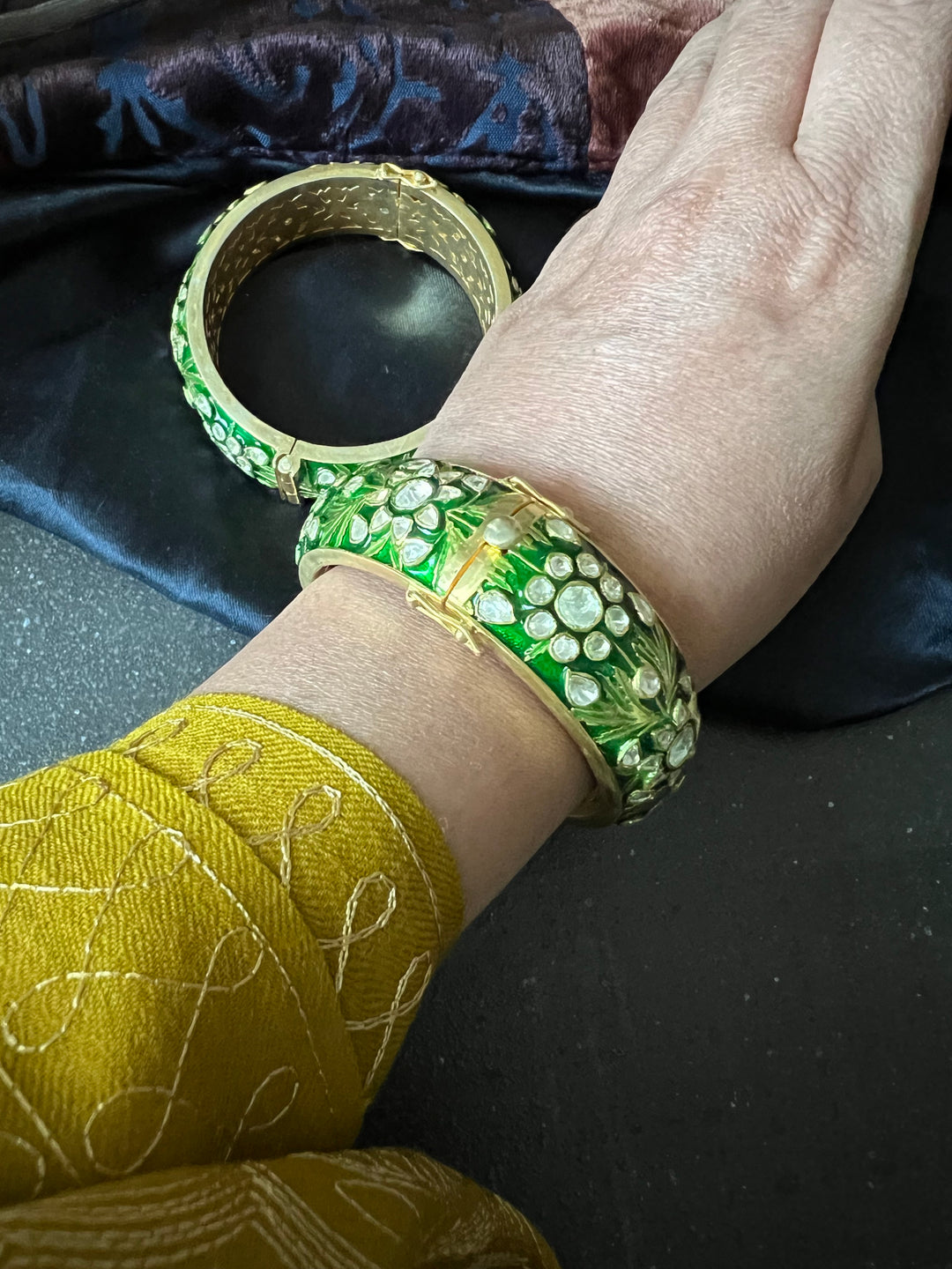 Pure 925 Silver Enamelled Kadas- Set of Two