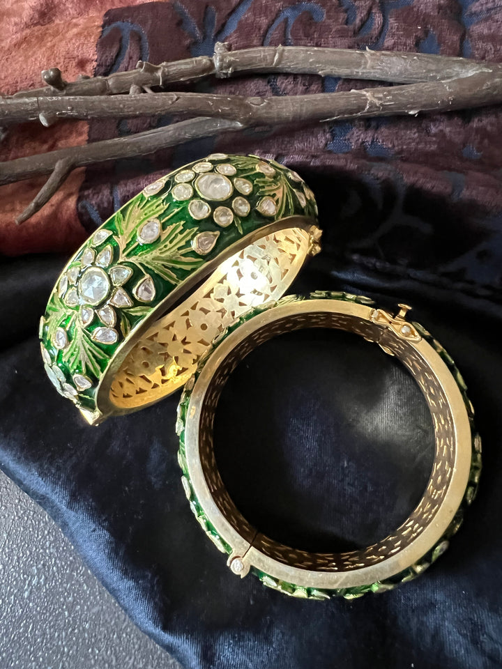 Pure 925 Silver Enamelled Kadas- Set of Two