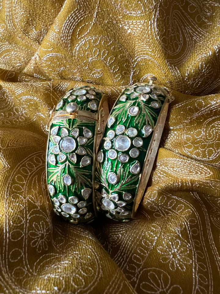 Pure 925 Silver Enamelled Kadas- Set of Two