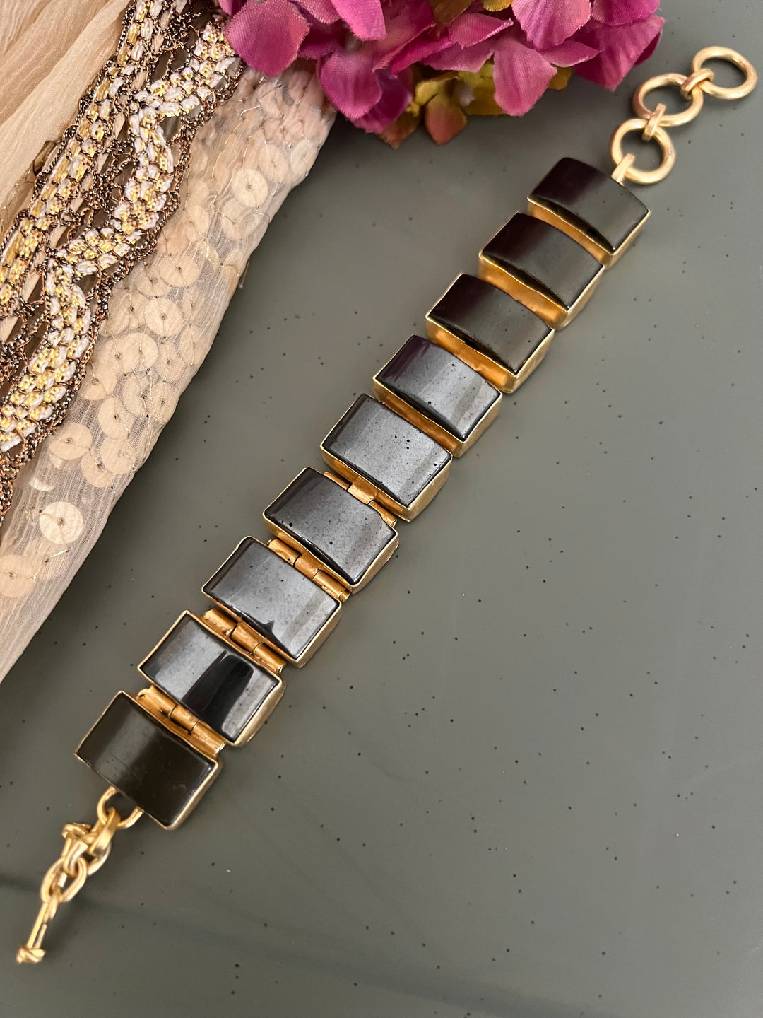 Shiny Black Stone Studded Bracelet