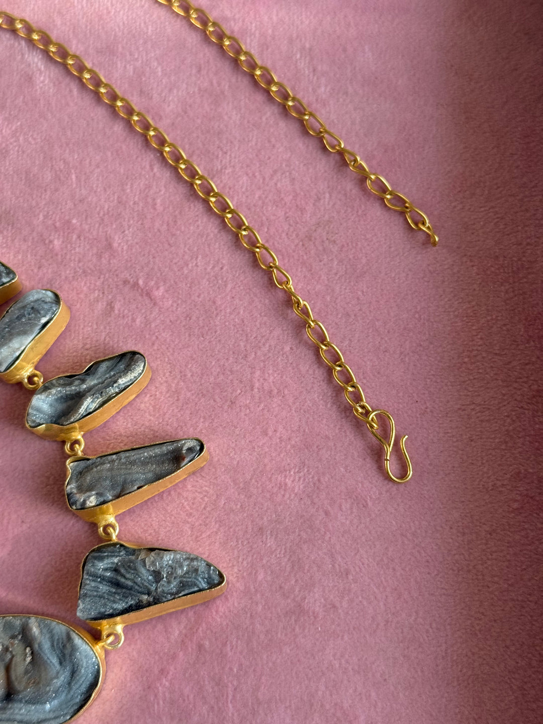 Handmade Raw Stone Necklace | Gold Polish Brass Adjustable Hook Closure Statement Jewelry
